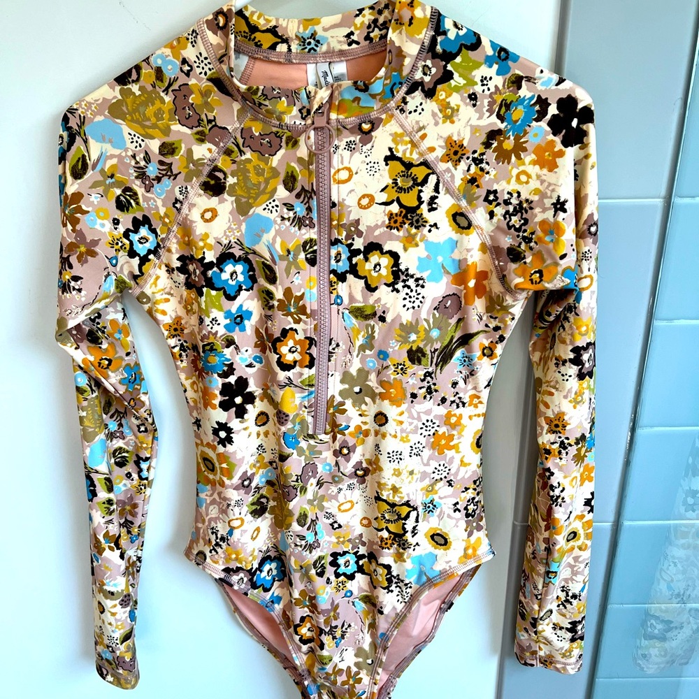 Madewell Long Sleeved Zip Up One Piece Bathing Suit